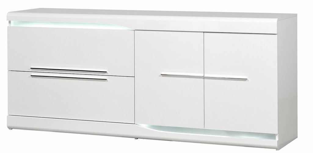 Buffet avec éclairage à Led 2 tiroirs 2 portes bois laqué blanc Minio 200 cm - Photo n°4