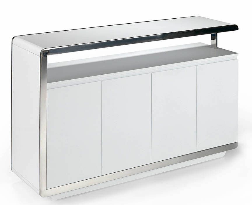 Buffet design 4 portes bois laqué blanc et acier chromé Modena - Photo n°4