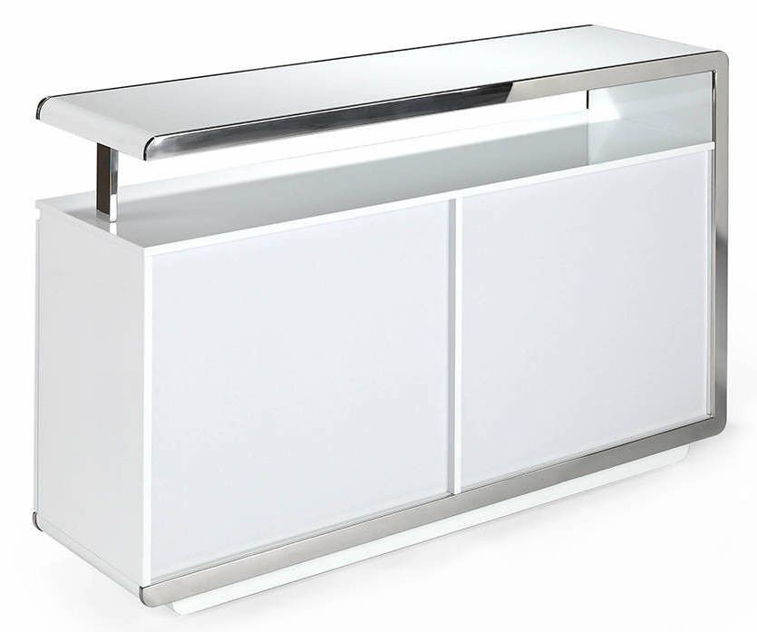 Buffet design 4 portes bois laqué blanc et acier chromé Modena - Photo n°5