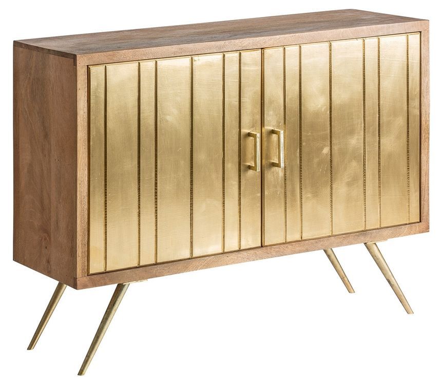 Buffet design 2 portes bois massif de Manguier et métal doré Variza 114 cm - Photo n°2