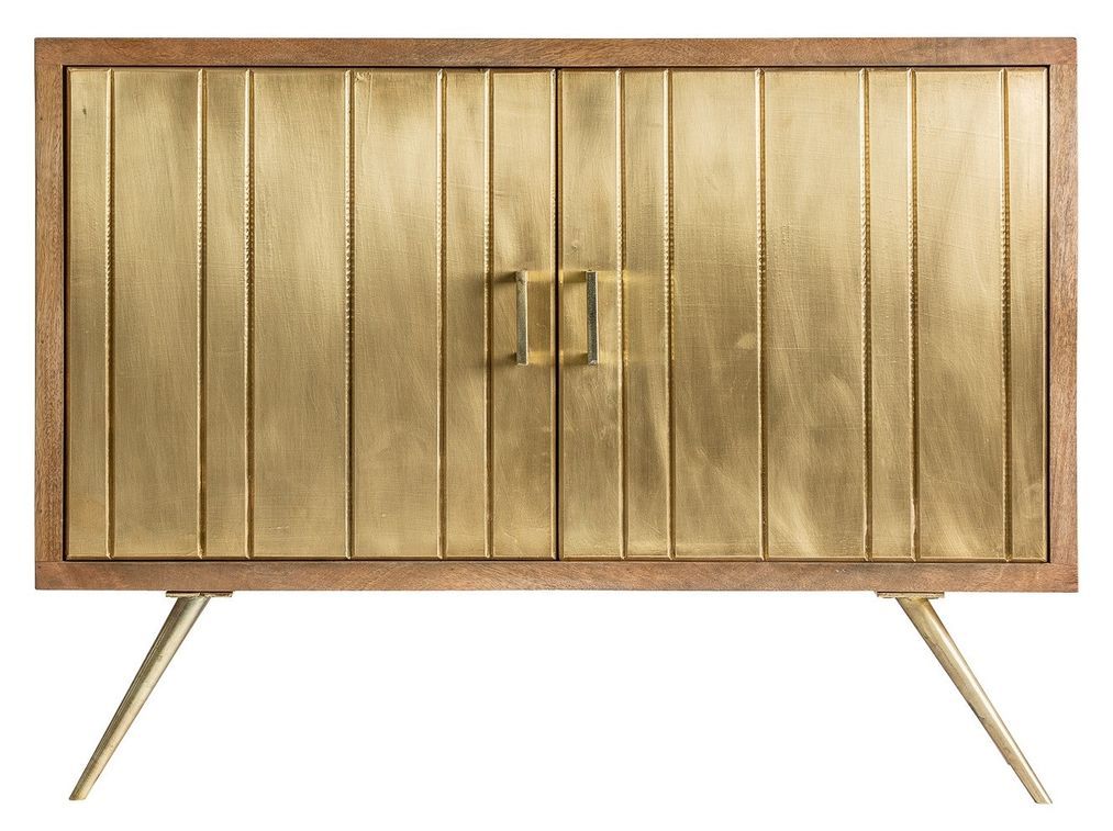 Buffet design 2 portes bois massif de Manguier et métal doré Variza 114 cm - Photo n°1