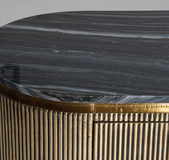 Buffet 1 porte 3 tiroirs métal vieux doré et plateau marbre noir Valura 150 cm - Photo n°2