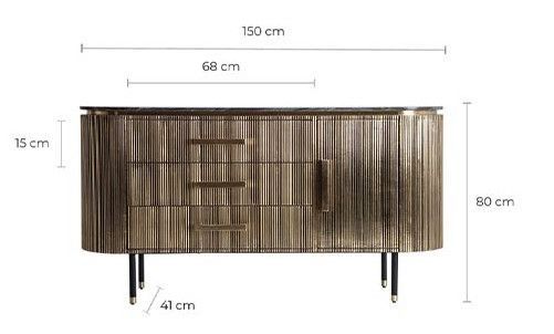 Buffet 1 porte 3 tiroirs métal vieux doré et plateau marbre noir Valura 150 cm - Photo n°5