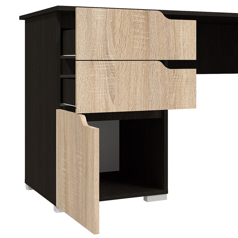 Bureau 2 tiroirs bois chêne clair et foncé Compact 160 cm - Photo n°4