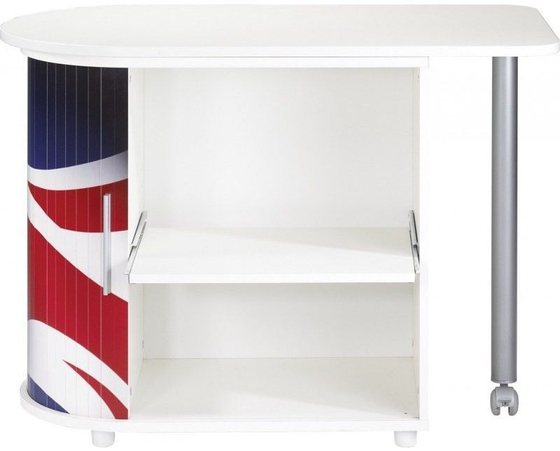 Bureau avec plateau pivotant et rangement blanc imprimé drapeau Anglais Kool 105 cm - Photo n°2
