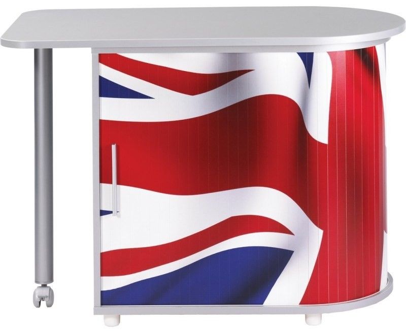 Bureau avec plateau pivotant et rangement gris imprimé drapeau Anglais Kool 105 cm - Photo n°1