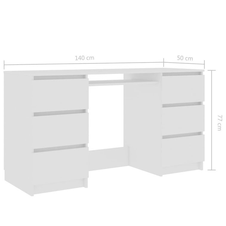 Bureau bois blanc brillant 6 tiroirs Study 140 cm - Photo n°4