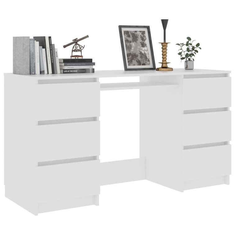 Bureau bois blanc brillant 6 tiroirs Study 140 cm - Photo n°5