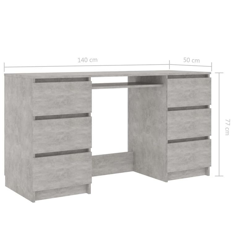 Bureau bois gris béton 6 tiroirs Study 140 cm - Photo n°2