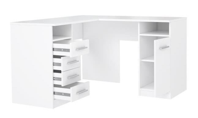 Bureau d'angle 1 porte 4 tiroirs - Décor papier blanc - L 125 x P 125 x H 75 cm - Photo n°3