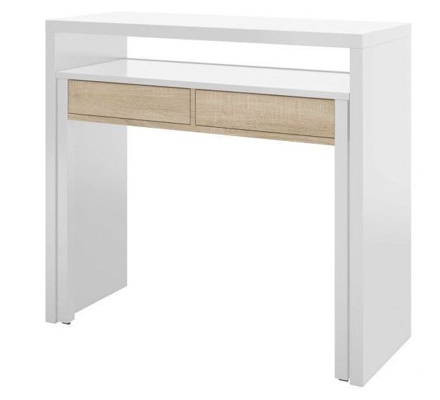 Bureau extensible blanc avec 2 tiroirs bois clair Karel 99 cm - Photo n°3