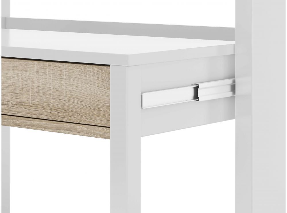 Bureau extensible blanc avec 2 tiroirs bois clair Karel 99 cm - Photo n°4