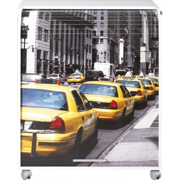 Bureau informatique à rideau blanc imprimé taxi jaune Must - Photo n°1