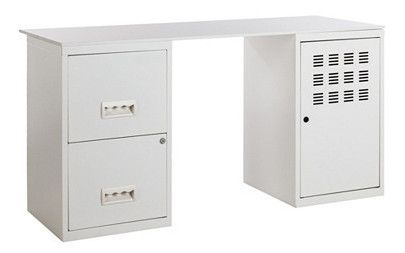 Bureau métal blanc 1 colonne de 2 tiroirs 1 casier à porte Logis - Photo n°2