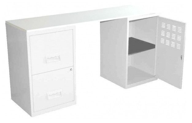 Bureau métal blanc 1 colonne de 2 tiroirs 1 casier à porte Logis - Photo n°3