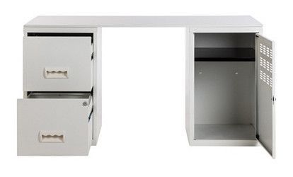 Bureau métal blanc 1 colonne de 2 tiroirs 1 casier à porte Logis - Photo n°4