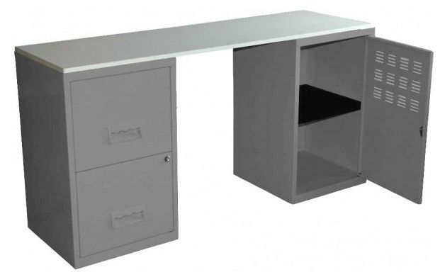 Bureau métal gris alu 1 colonne de 2 tiroirs 1 casier à porte Logis - Photo n°2