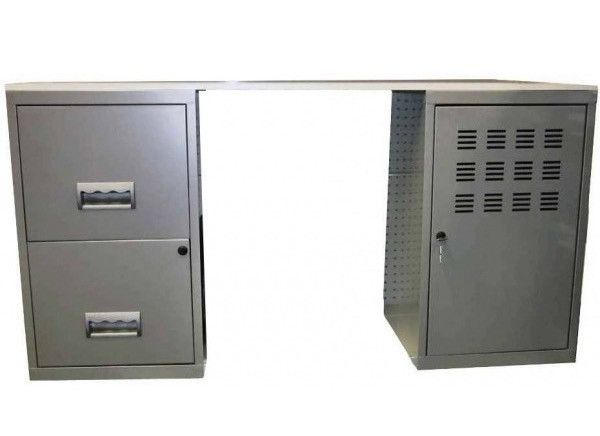 Bureau métal gris alu 1 colonne de 2 tiroirs 1 casier à porte Logis - Photo n°1