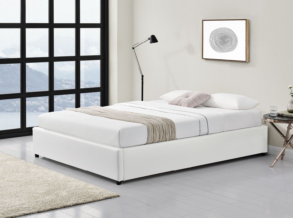 Cadre de lit 140x190 cm avec coffre simili blanc Lola - Photo n°3