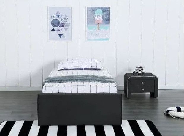 Cadre de lit avec coffre et 1 tiroir 90x190 cm simili cuir noir mat Karmi - Photo n°3