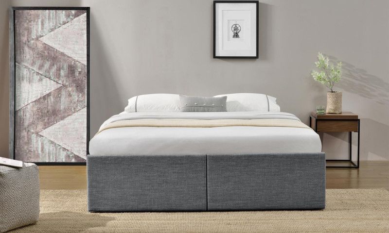 Cadre de lit avec coffre et 2 tiroirs 160x200 cm tissu lin gris foncé Karmi - Photo n°3