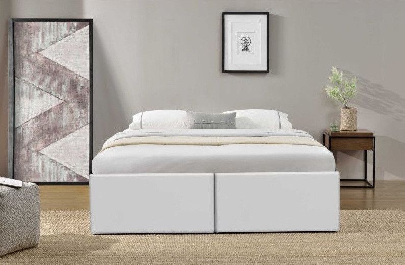 Cadre de lit avec coffre et 2 tiroirs 180x200 cm simili cuir blanc Karmi - Photo n°5