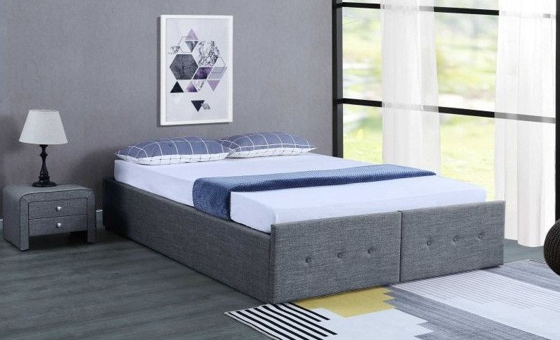 Cadre de lit avec coffre et 2 tiroirs tissu gris foncé Lecra 140x190 cm - Photo n°3