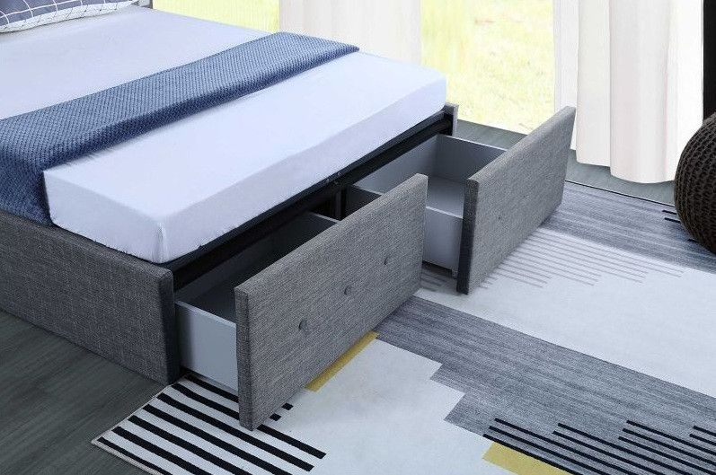 Cadre de lit avec coffre et 2 tiroirs tissu gris foncé Lecra 140x190 cm - Photo n°4