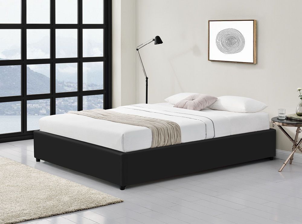 Cadre de lit avec coffre simili cuir noir Lola 160x200 cm - Photo n°5
