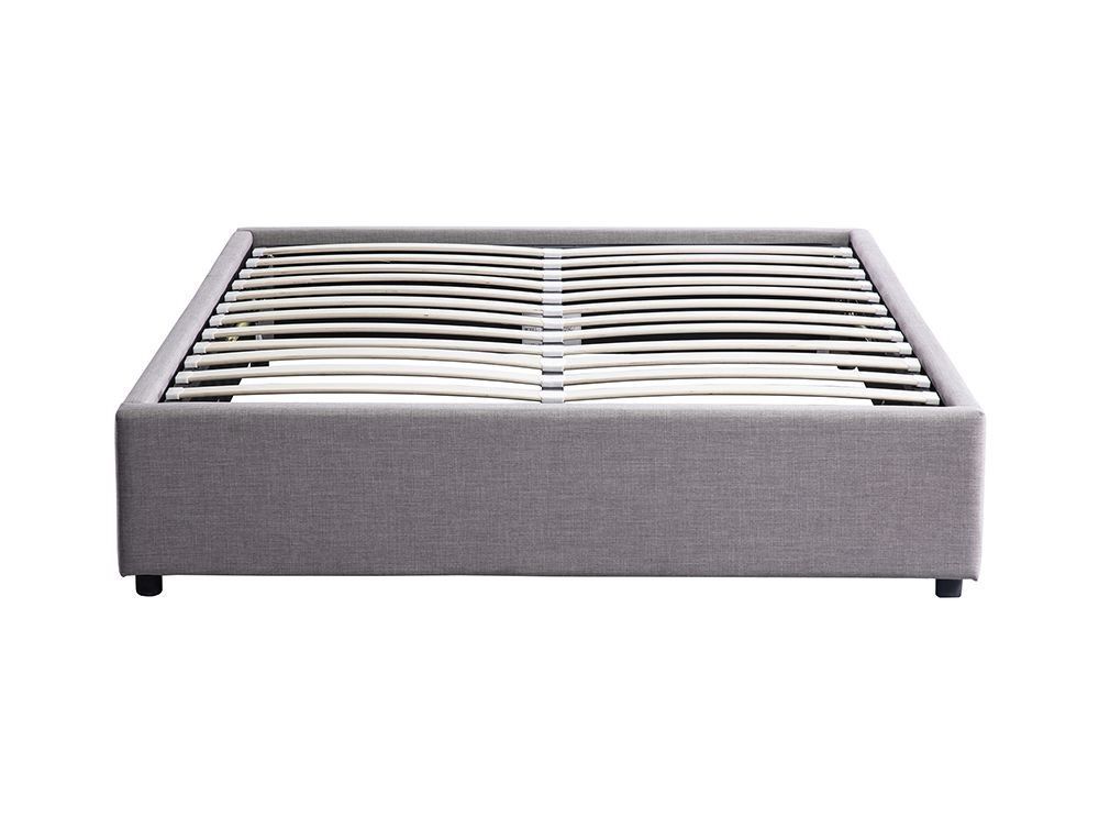 Cadre de lit avec coffre tissu gris clair Lola 140x190 cm - Photo n°1