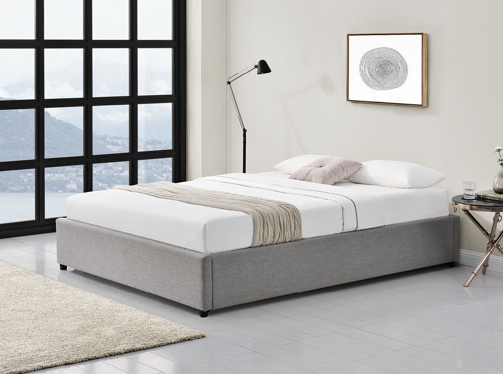 Cadre de lit avec coffre tissu gris clair Lola 160x200 cm - Photo n°5