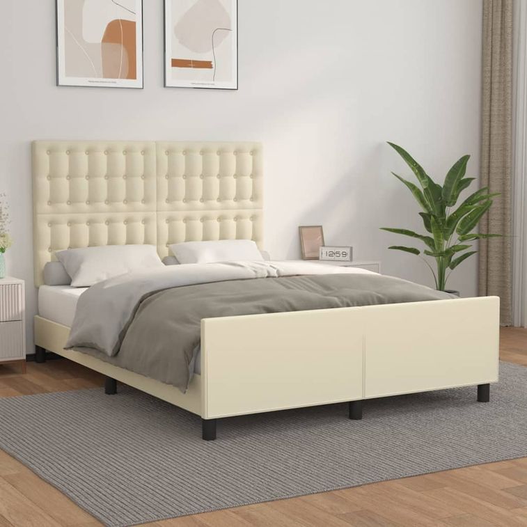 Cadre de lit avec tête de lit Crème 140x200 cm Similicuir - Photo n°1