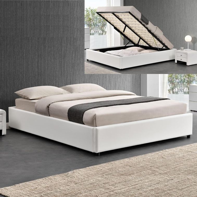 Cadre de lit simili blanc avec rangement Studi 140 - Photo n°7