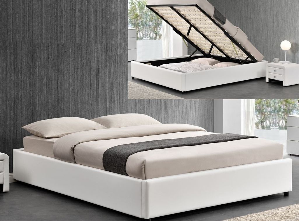Cadre de lit simili blanc avec rangement Studi 180 - Photo n°2