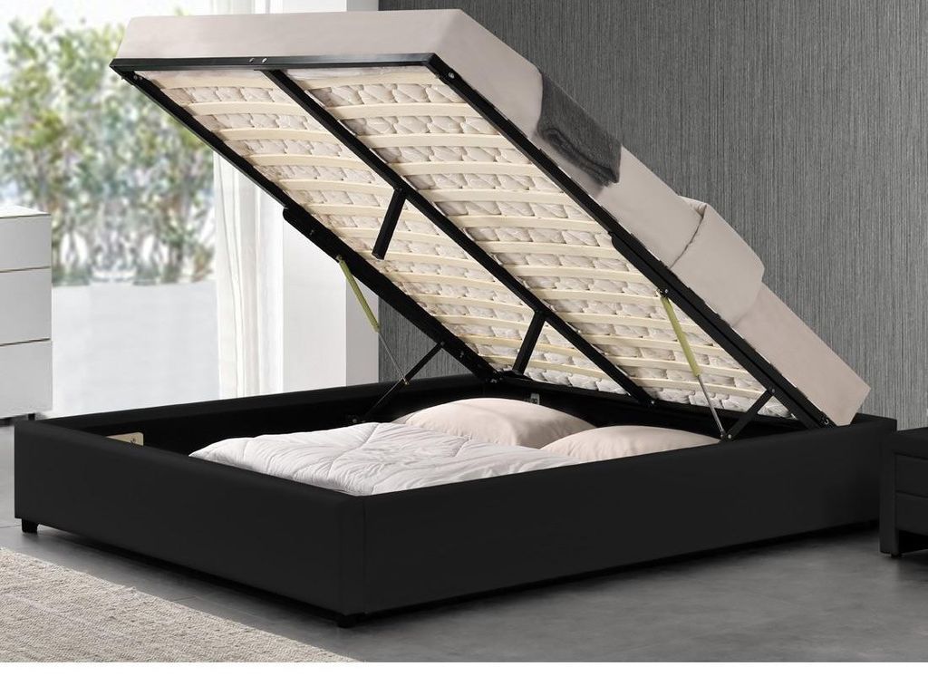 Cadre de lit simili noir avec rangement Studi 140 - Photo n°1