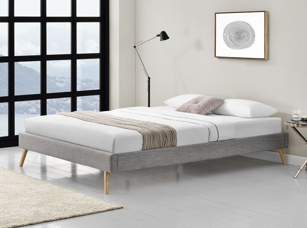 Cadre de lit tissu gris clair avec sommier à lattes 180x200 cm Lina - Photo n°2