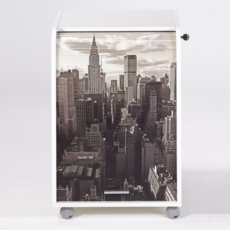 Caisson à rideau 2 tiroirs blanc imprimé New York Orga 70 cm - Photo n°2