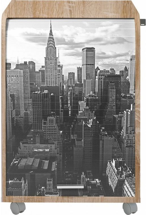 Caisson à rideau 2 tiroirs chêne naturel imprimé New York Orga - Photo n°1