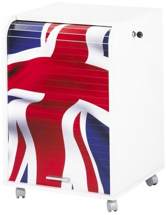 Caisson à rideau sur roulettes 2 tiroirs blanc imprimé drapeau Anglais Orga 70 cm - Photo n°1