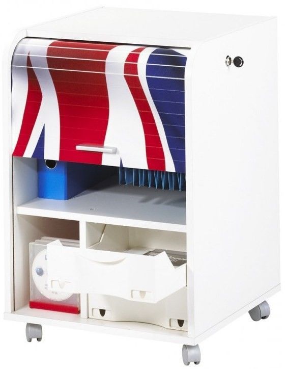 Caisson à rideau sur roulettes 2 tiroirs blanc imprimé drapeau Anglais Orga 70 cm - Photo n°3