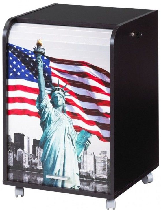 Caisson à rideau sur roulettes 2 tiroirs noir imprimé statue de la liberté Orga 70 cm - Photo n°1