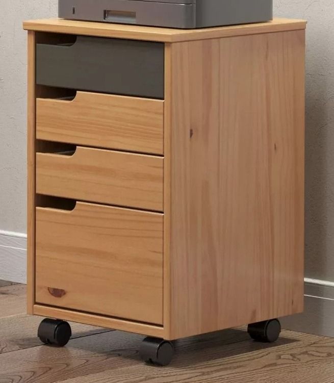 Caisson de bureau 4 tiroirs bois clair et gris avec roues Louis - Photo n°1