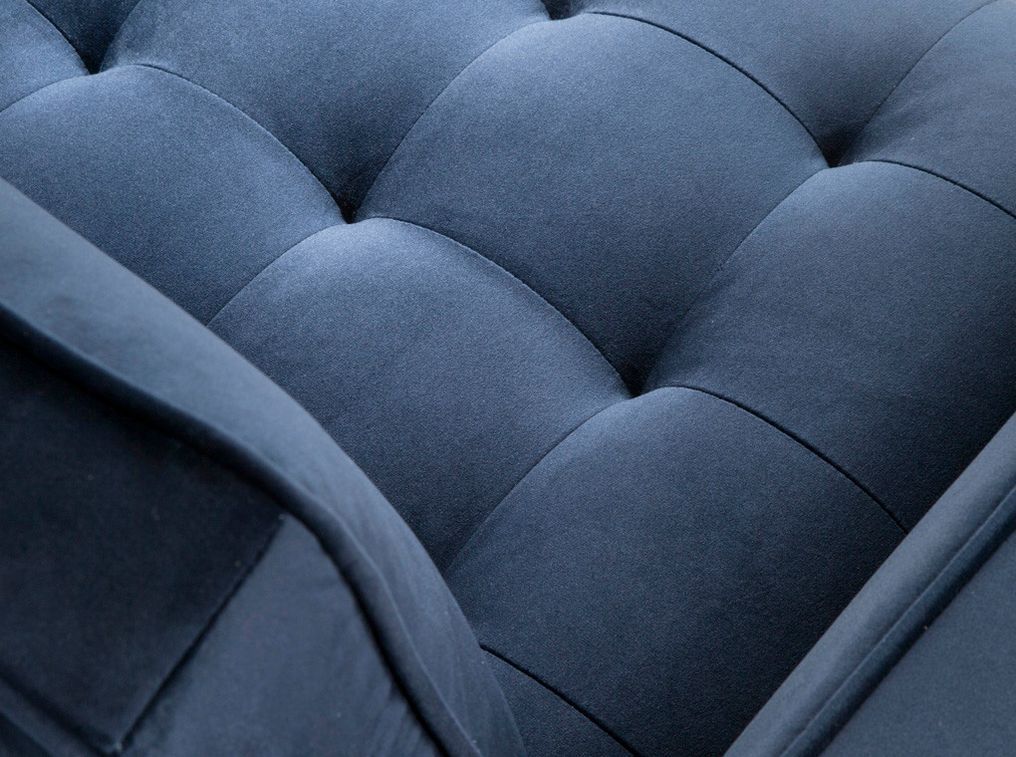 Canapé 2 places tissu bleu effet velours et bois de noyer Hastin - Photo n°7