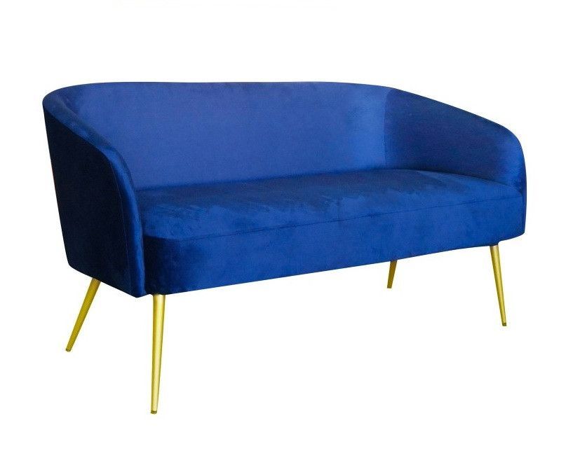 Canapé 2 places velours bleu et pieds métal doré Goldy - Photo n°2