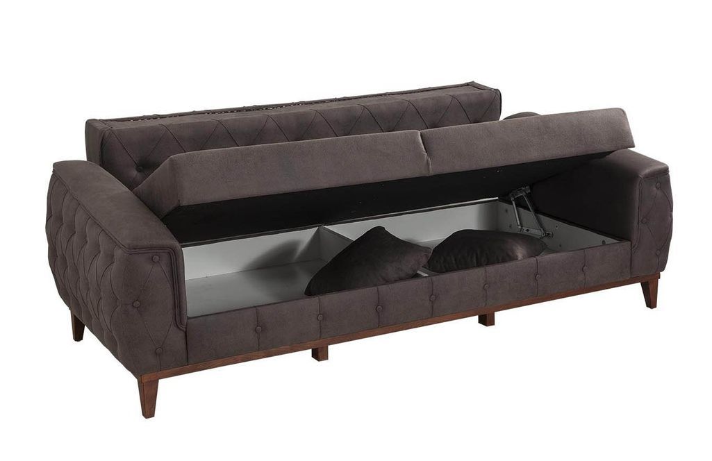 Canapé 3 places convertible avec rangement tissu anthracite Angela 225 cm - Photo n°3