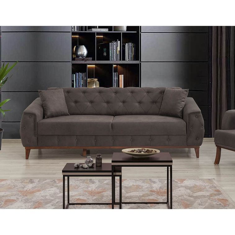 Canapé 3 places convertible avec rangement tissu anthracite Angela 225 cm - Photo n°7
