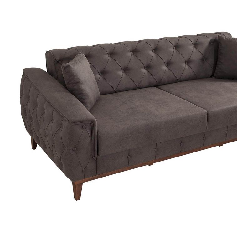 Canapé 3 places convertible avec rangement tissu anthracite Angela 225 cm - Photo n°8