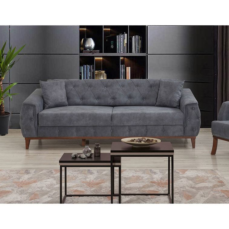 Canapé 3 places convertible avec rangement tissu bleu Angela 225 cm - Photo n°5