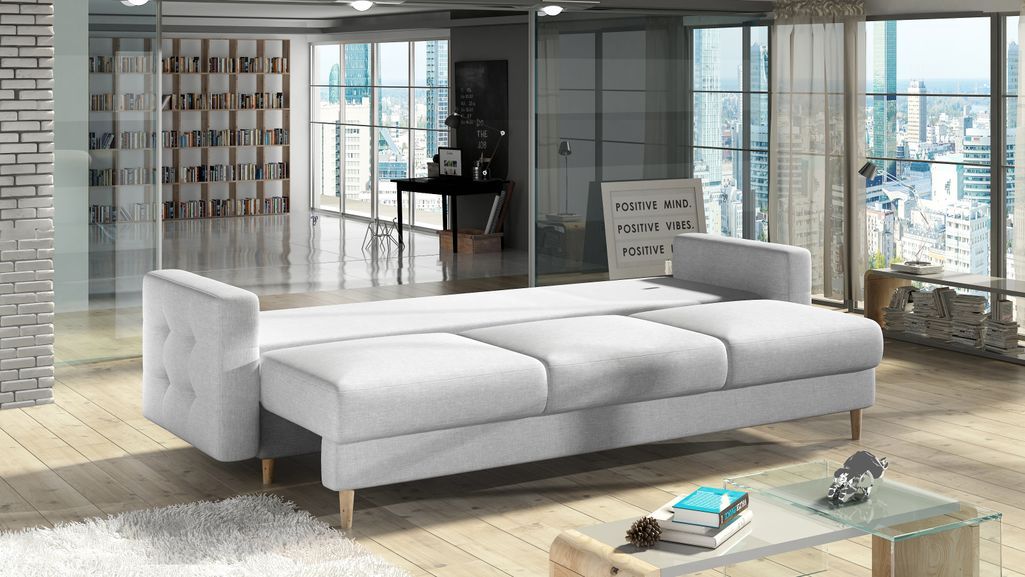 Canapé 3 places convertible matelassé tissu gris foncé Anska 235 cm - Photo n°7