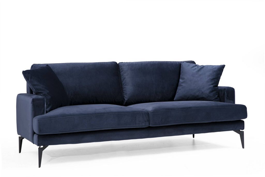 Canapé 3 places design tissu velouté bleu marine et pieds métal noir Kombaz 205 cm - Photo n°3